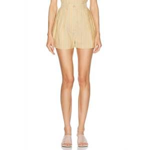 NEW MATTHEW BRUCH button pleated viscose linen short in avocado stripe